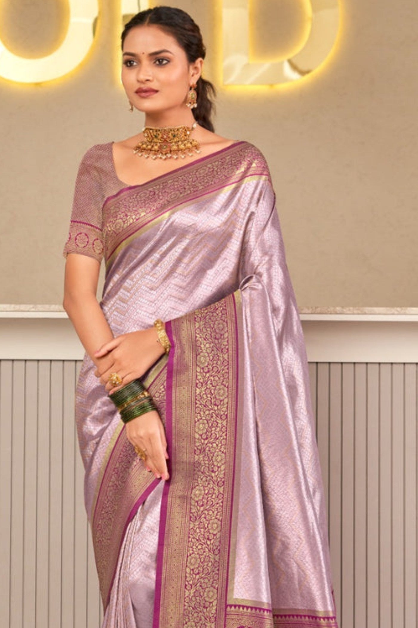 Bush Purple Zari Woven Kanjivaram Saree