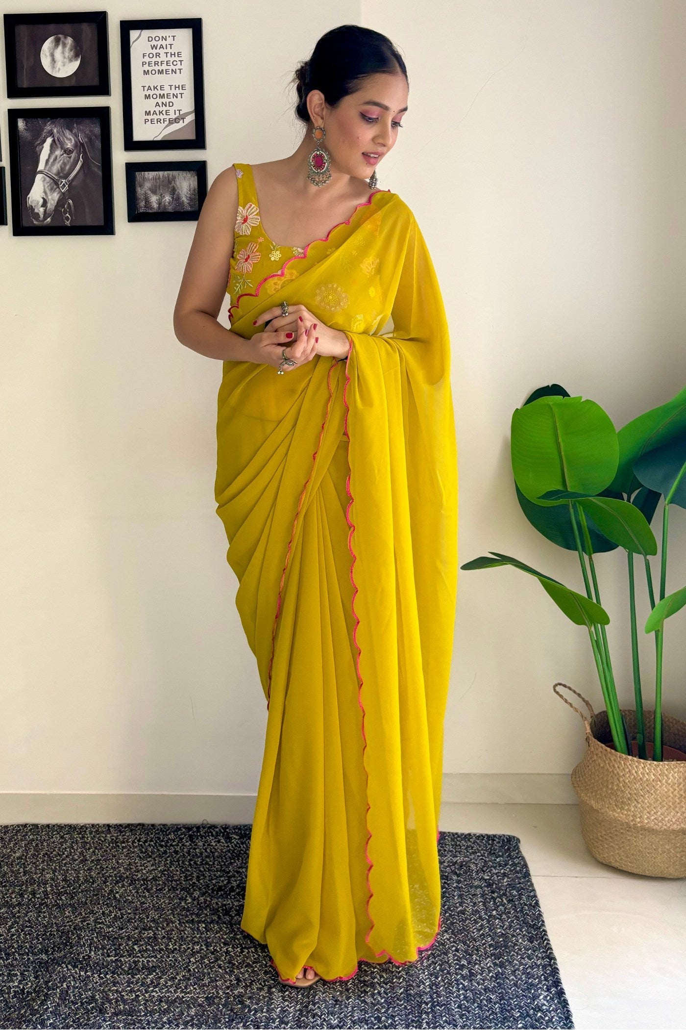 Moccasin Yellow Gerogette Saree