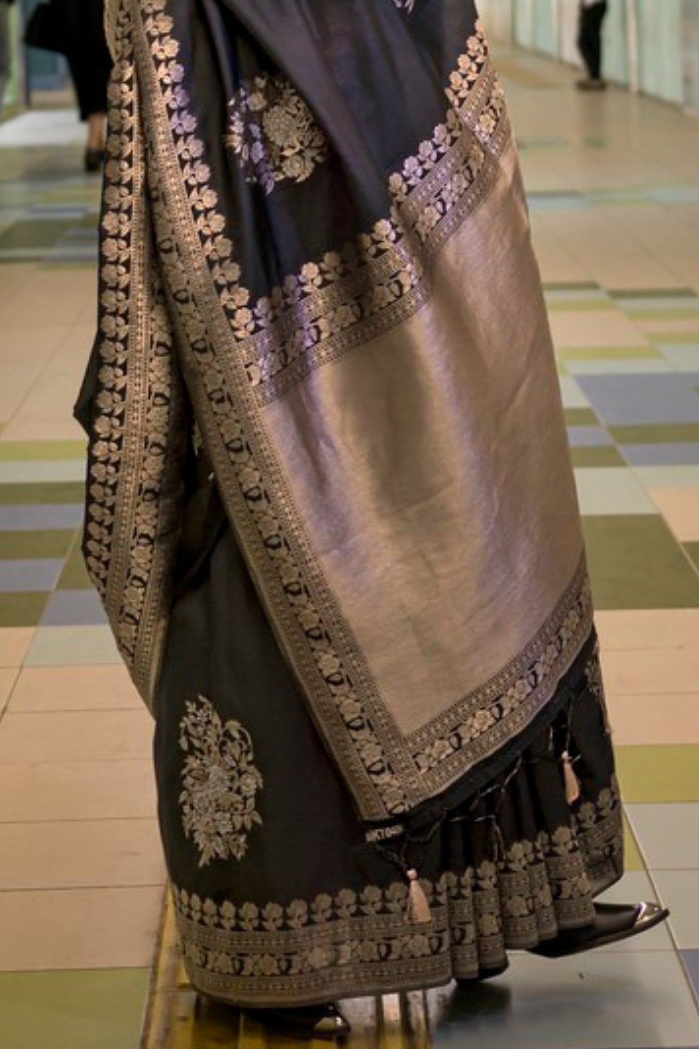 Thunder Black Katan Handloom Silk Saree