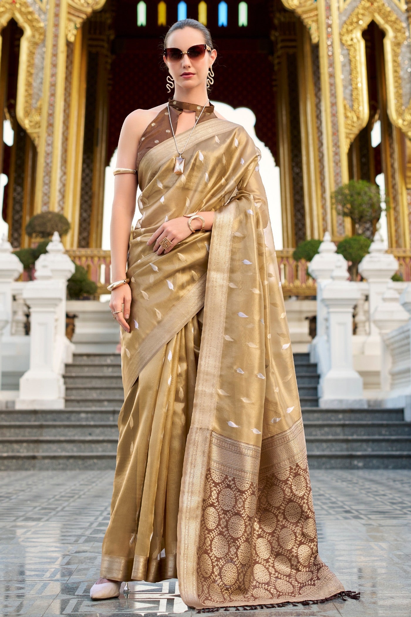 Muesli Brown Tissue Silk Saree