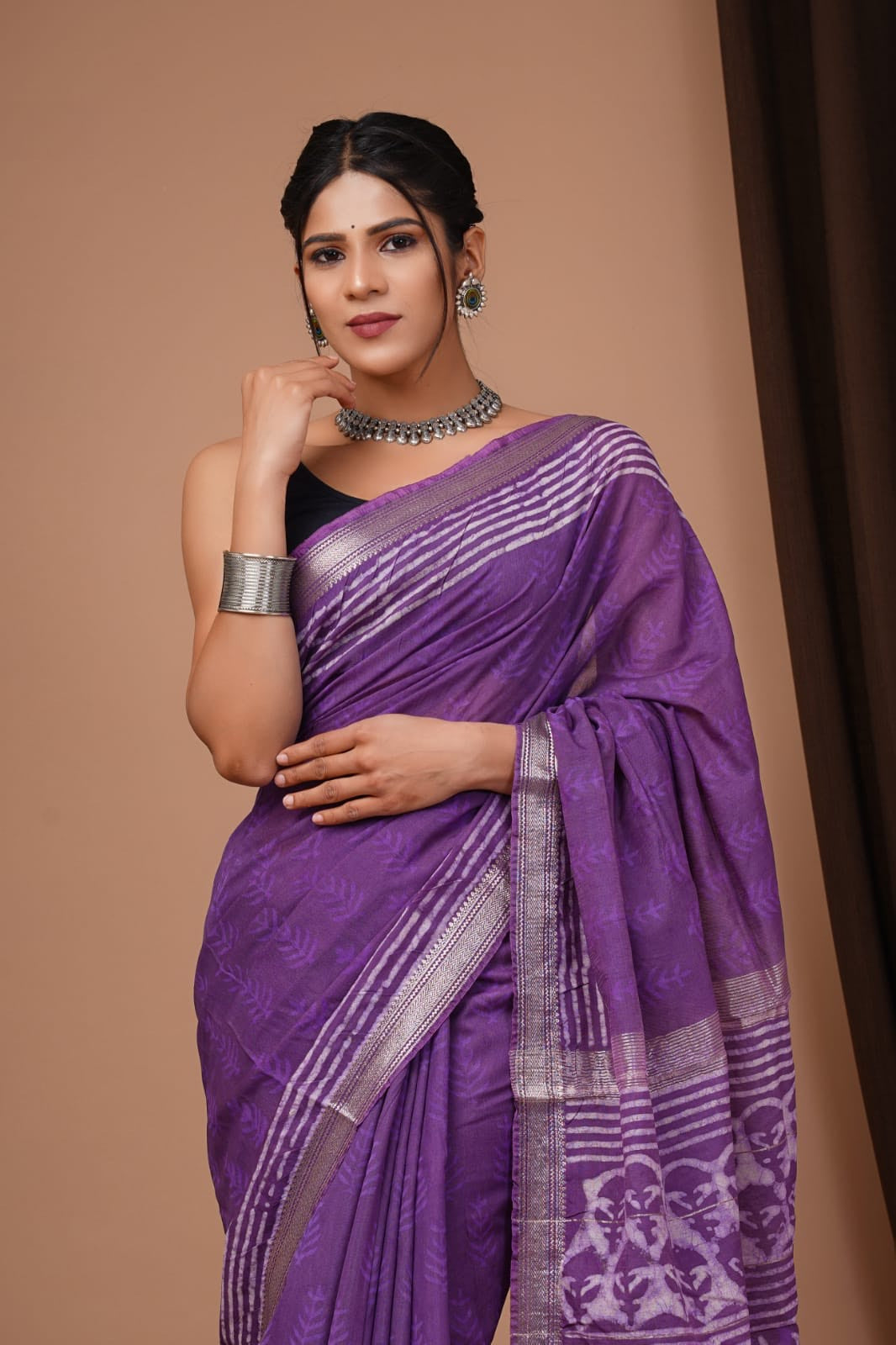 Affair Purple Handblock Kota Doriya Saree