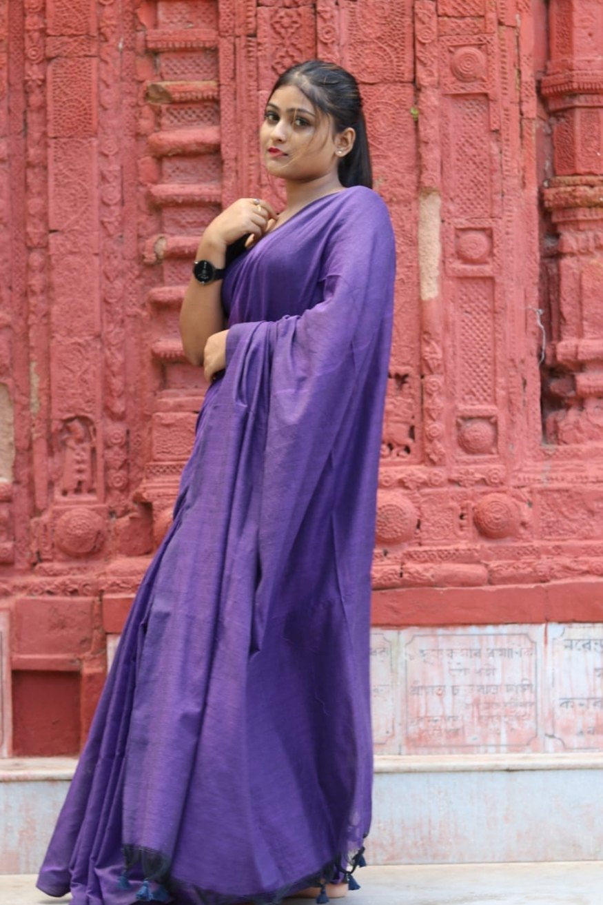 Butterfly Bush Purple Mul Cotton Saree