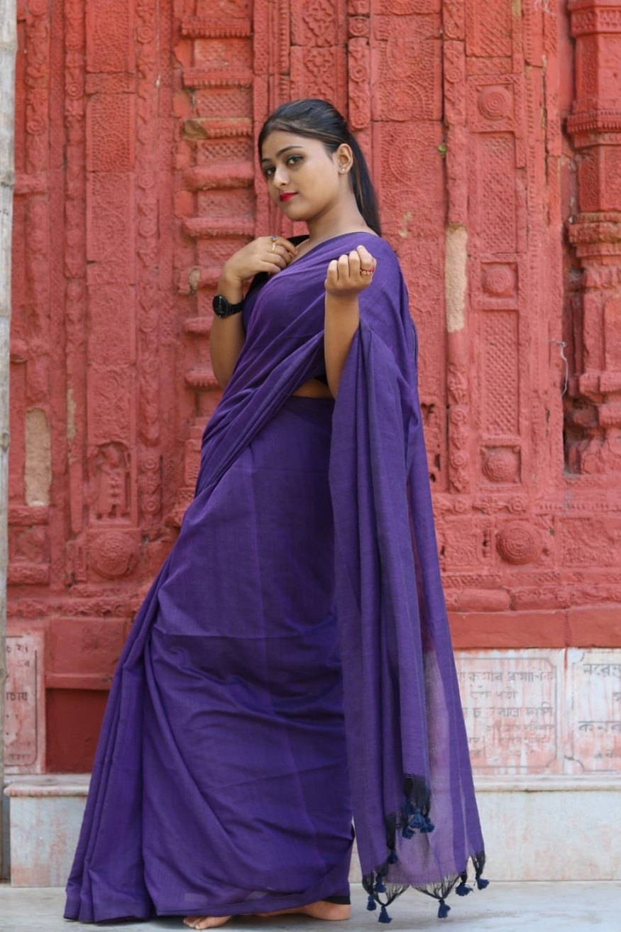 Butterfly Bush Purple Mul Cotton Saree