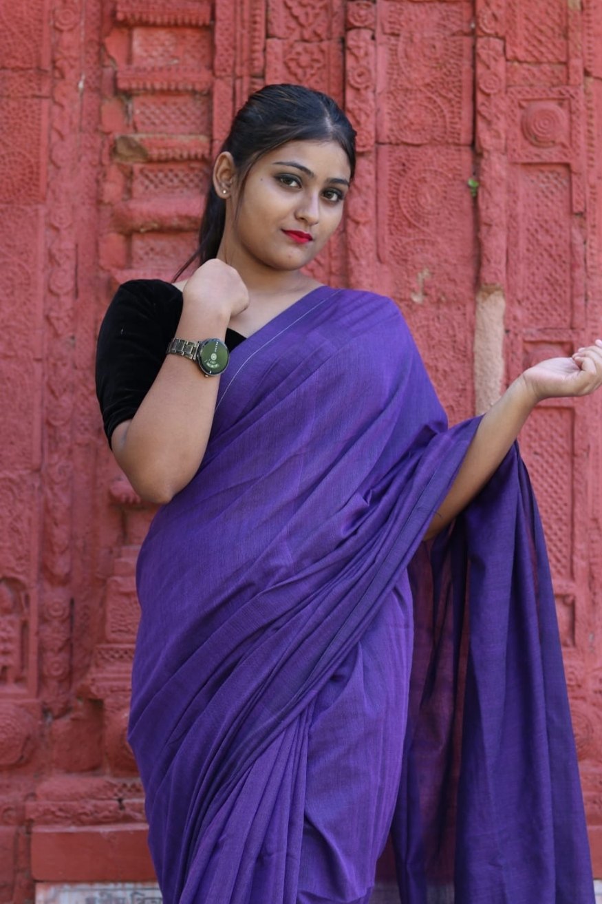 Butterfly Bush Purple Mul Cotton Saree