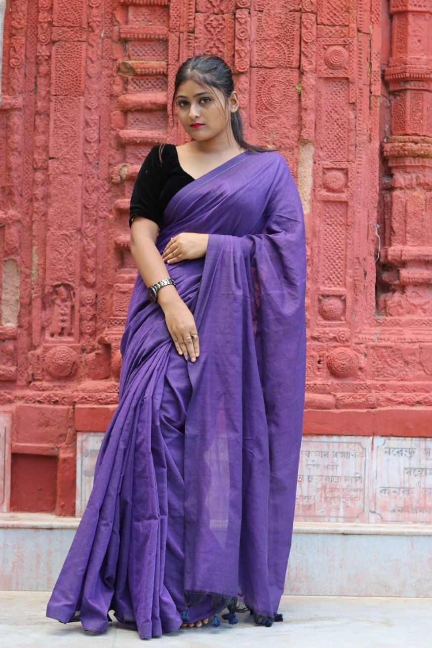 Butterfly Bush Purple Mul Cotton Saree