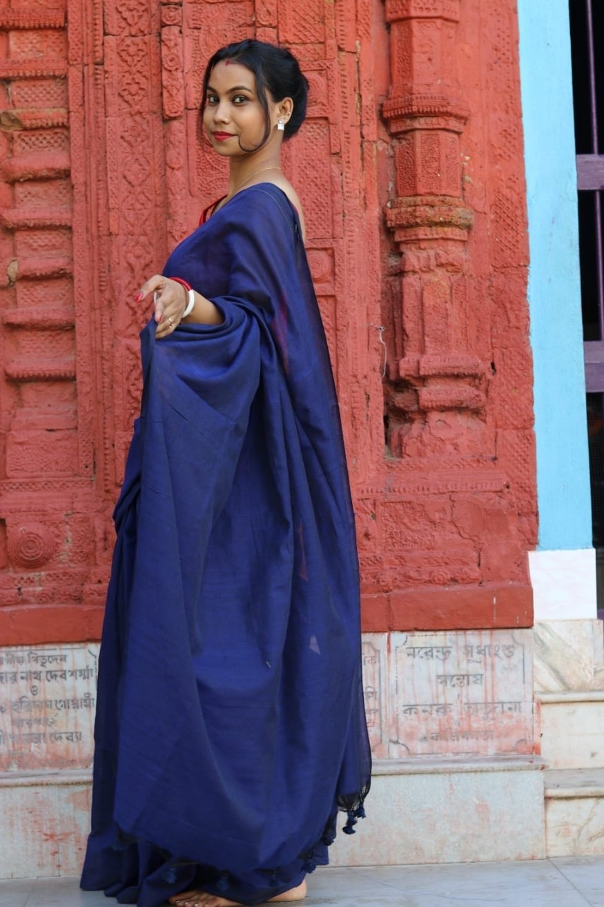 Indigo Blue Mul Cotton Saree