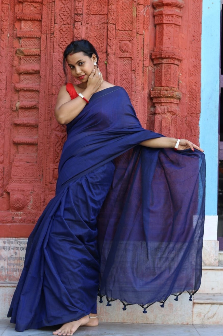 Indigo Blue Mul Cotton Saree