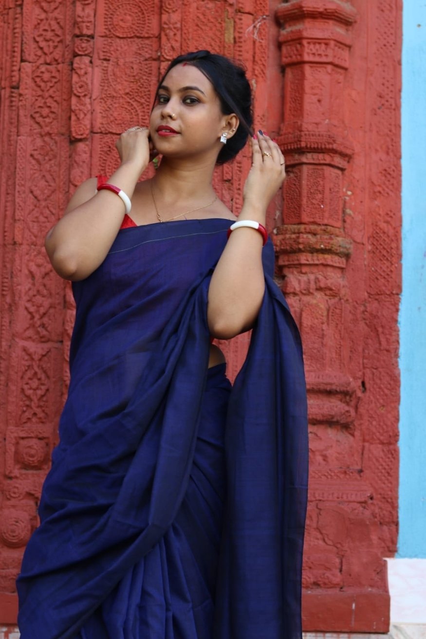 Indigo Blue Mul Cotton Saree