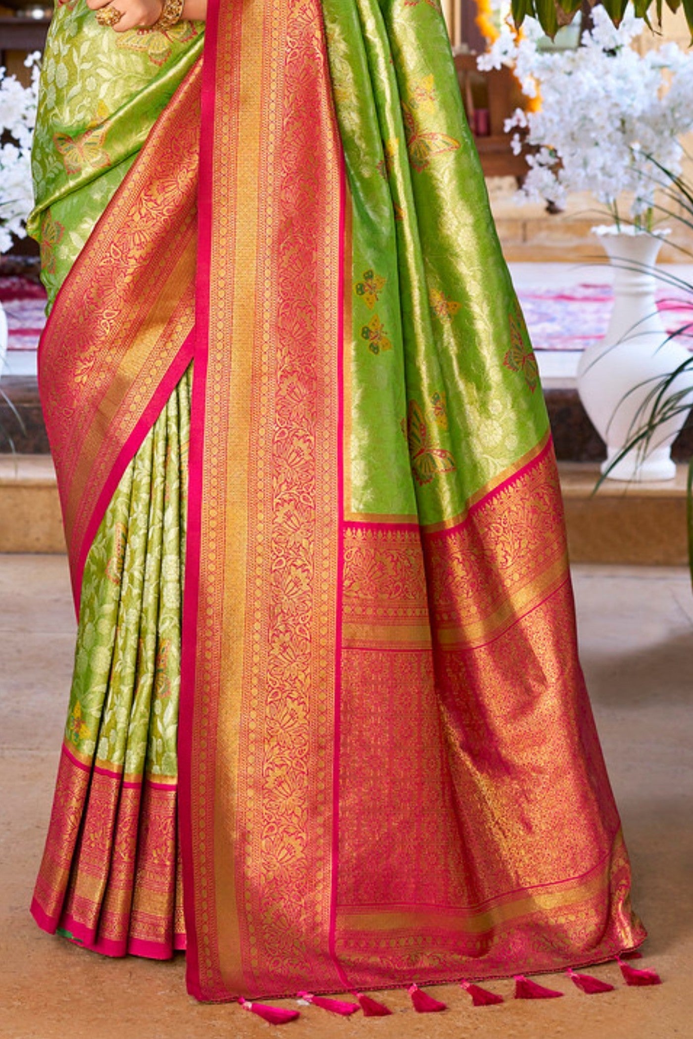 Peridot Green Woven Kanjivaram Saree