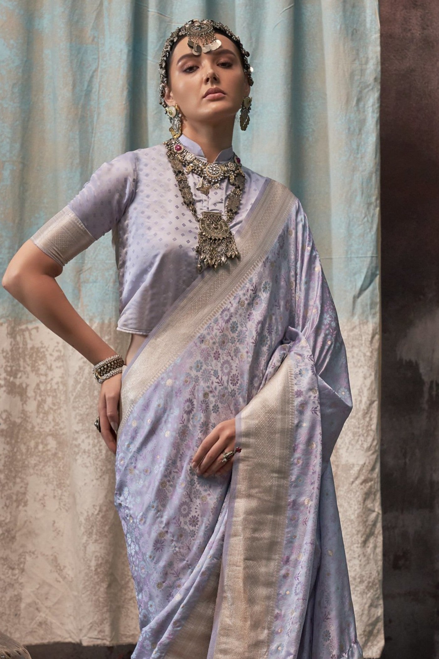 Fedora Grey Banarasi Handloom Saree