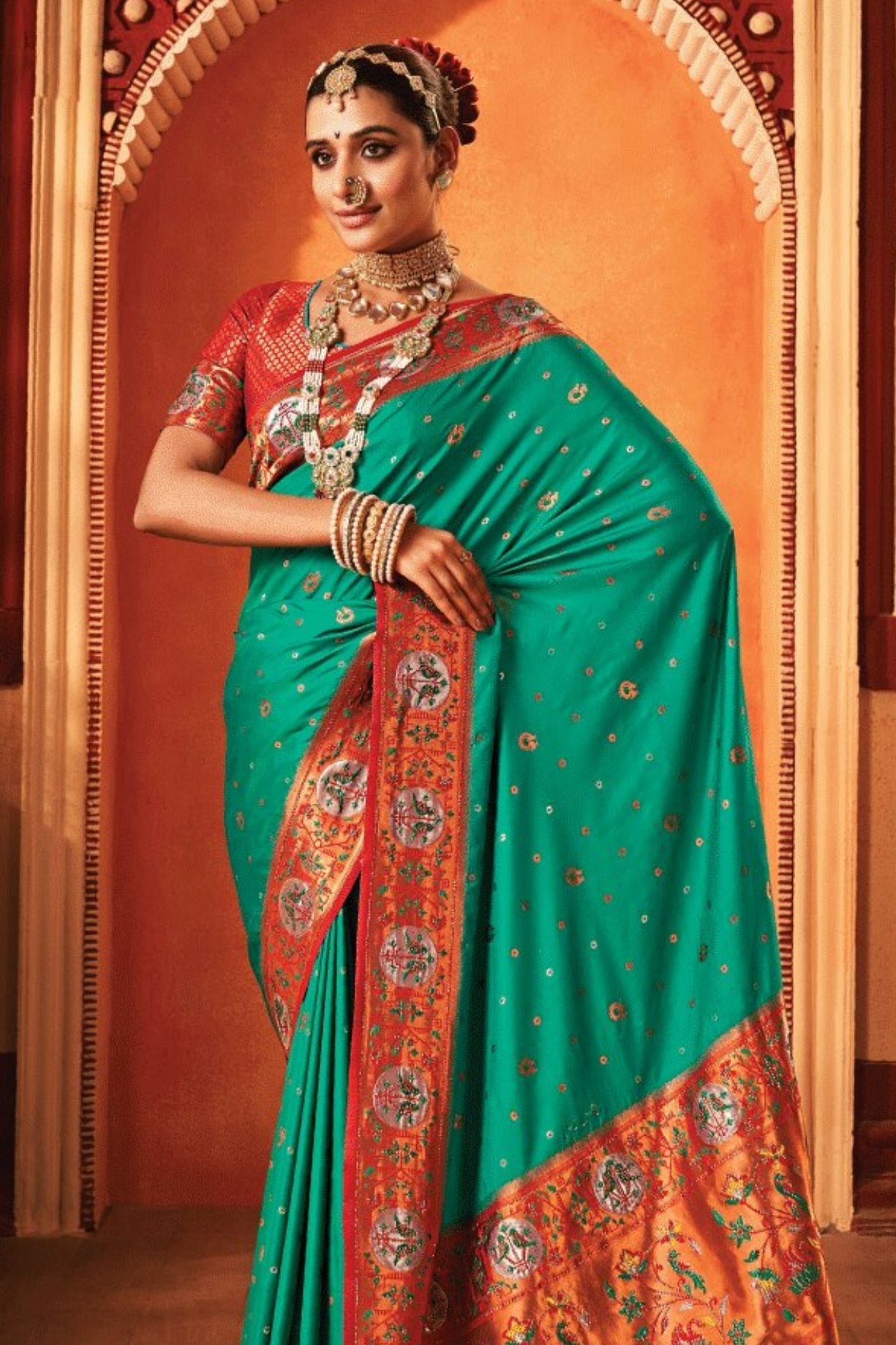 Jungle Green Woven Paithani Saree