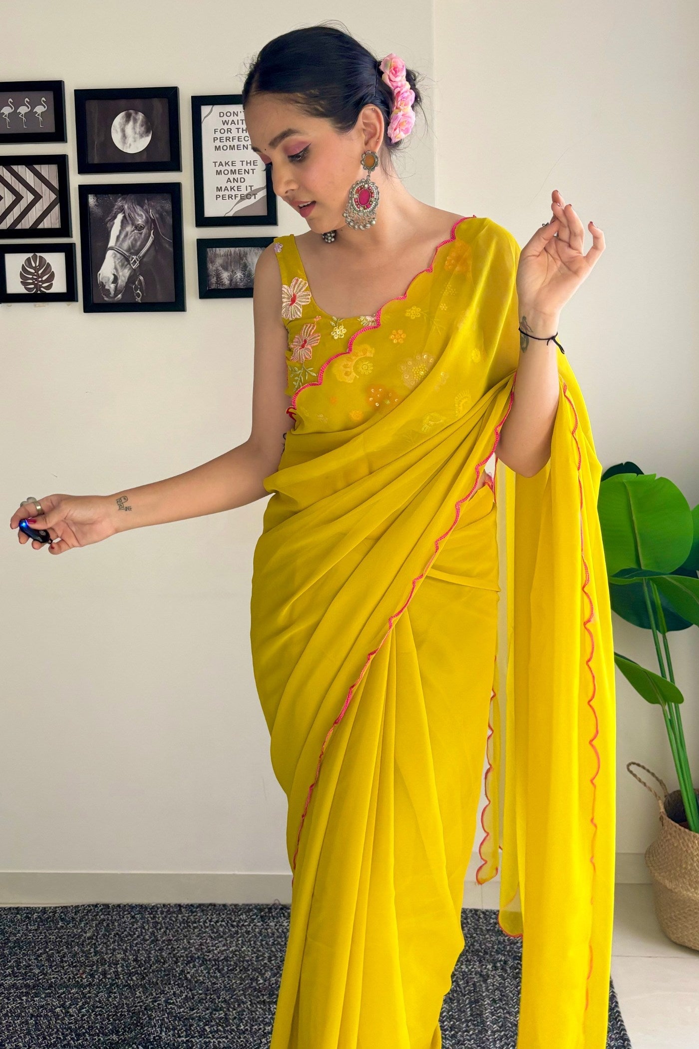 Moccasin Yellow Gerogette Saree