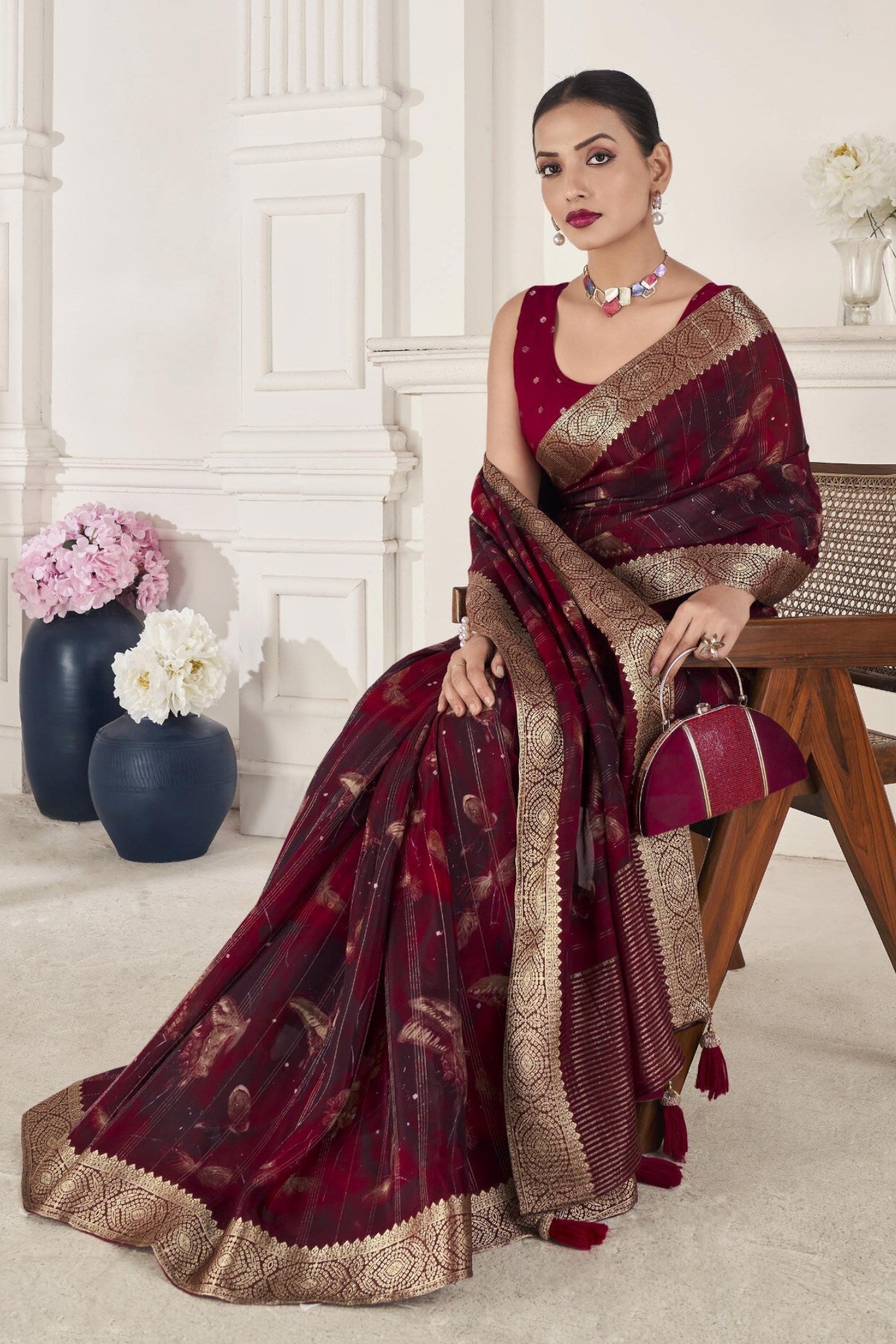 Buccaneer Maroon Banarasi Silk Saree