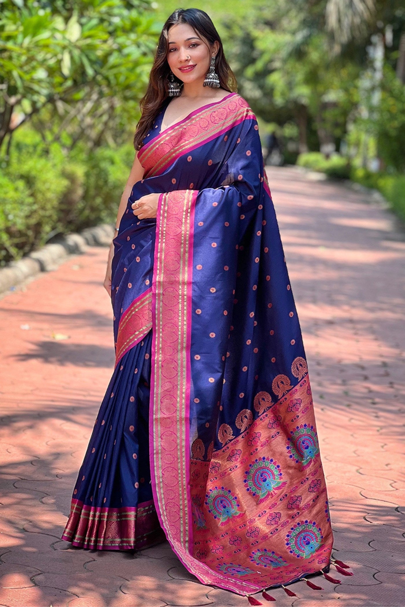 Navy Blue Zari Woven Paithani Saree