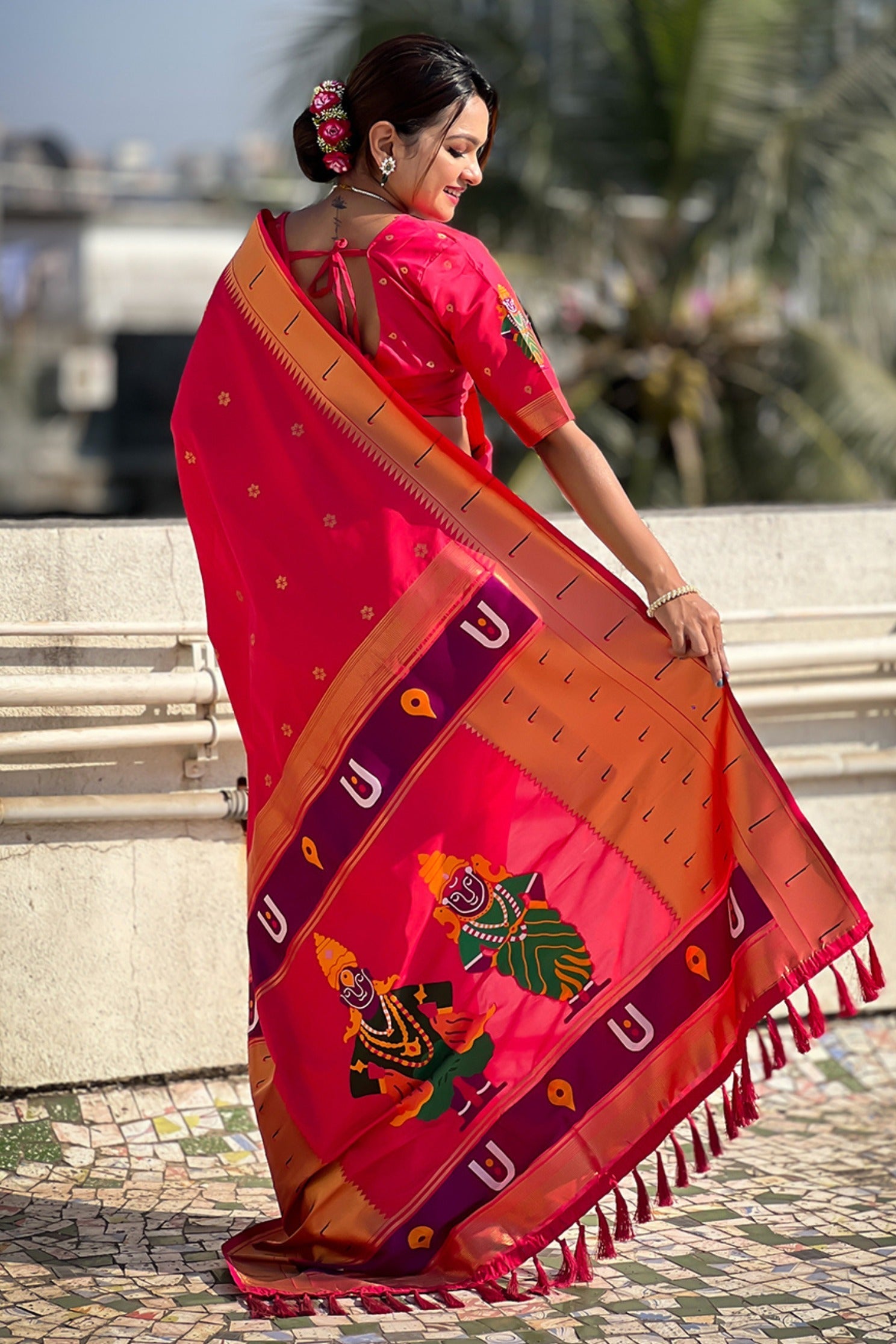 Fire Rose Pink Woven Paithani Saree