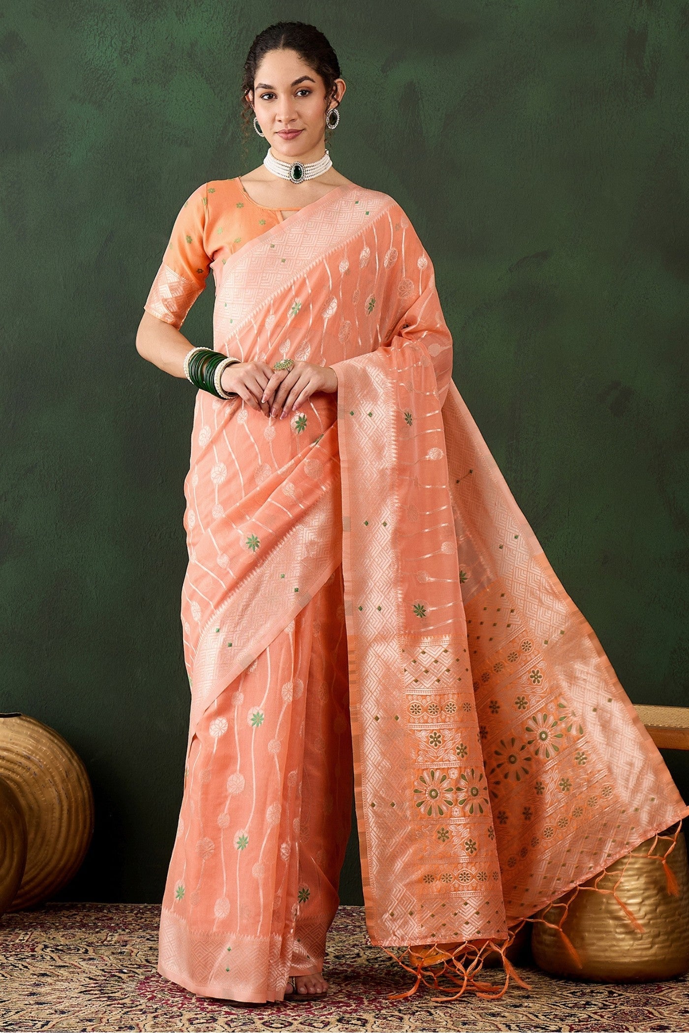 Plum Peach Woven Cotton Saree