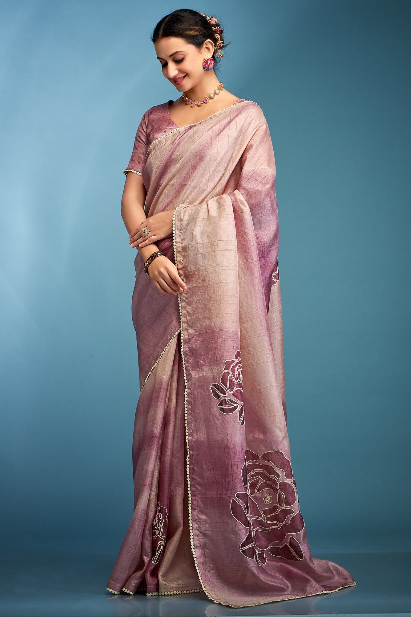 Perilla Purple Designer Tussar Silk Saree