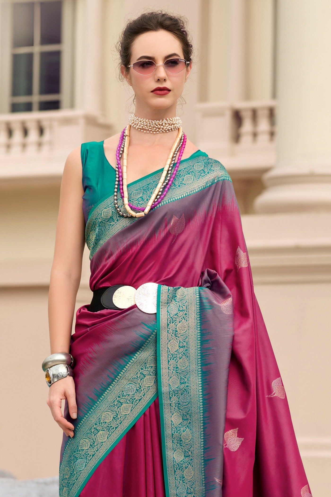 Hibiscus Pink Woven Banarasi Soft Silk Saree