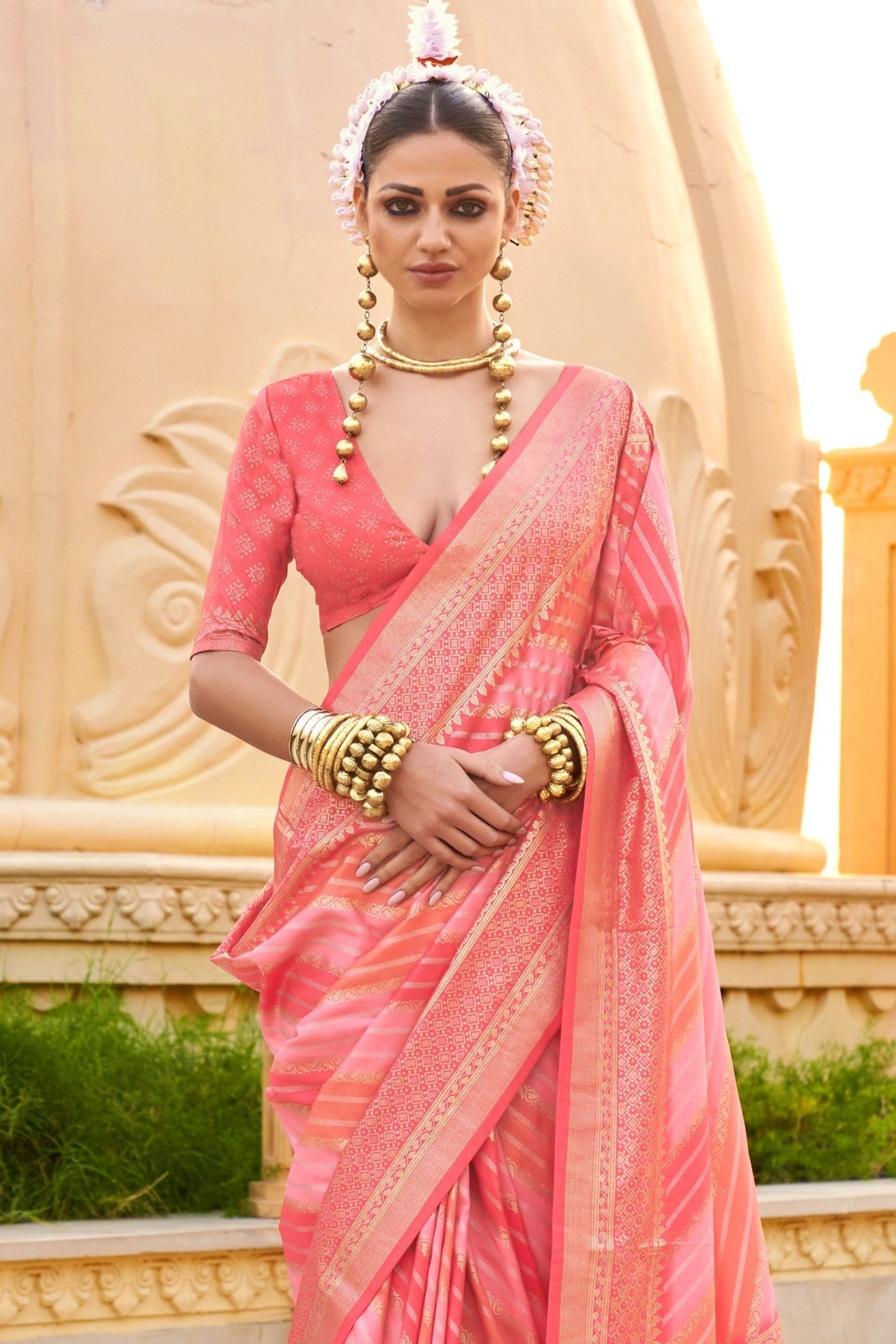 Cornflower Pink Woven Patola Printed Silk Saree