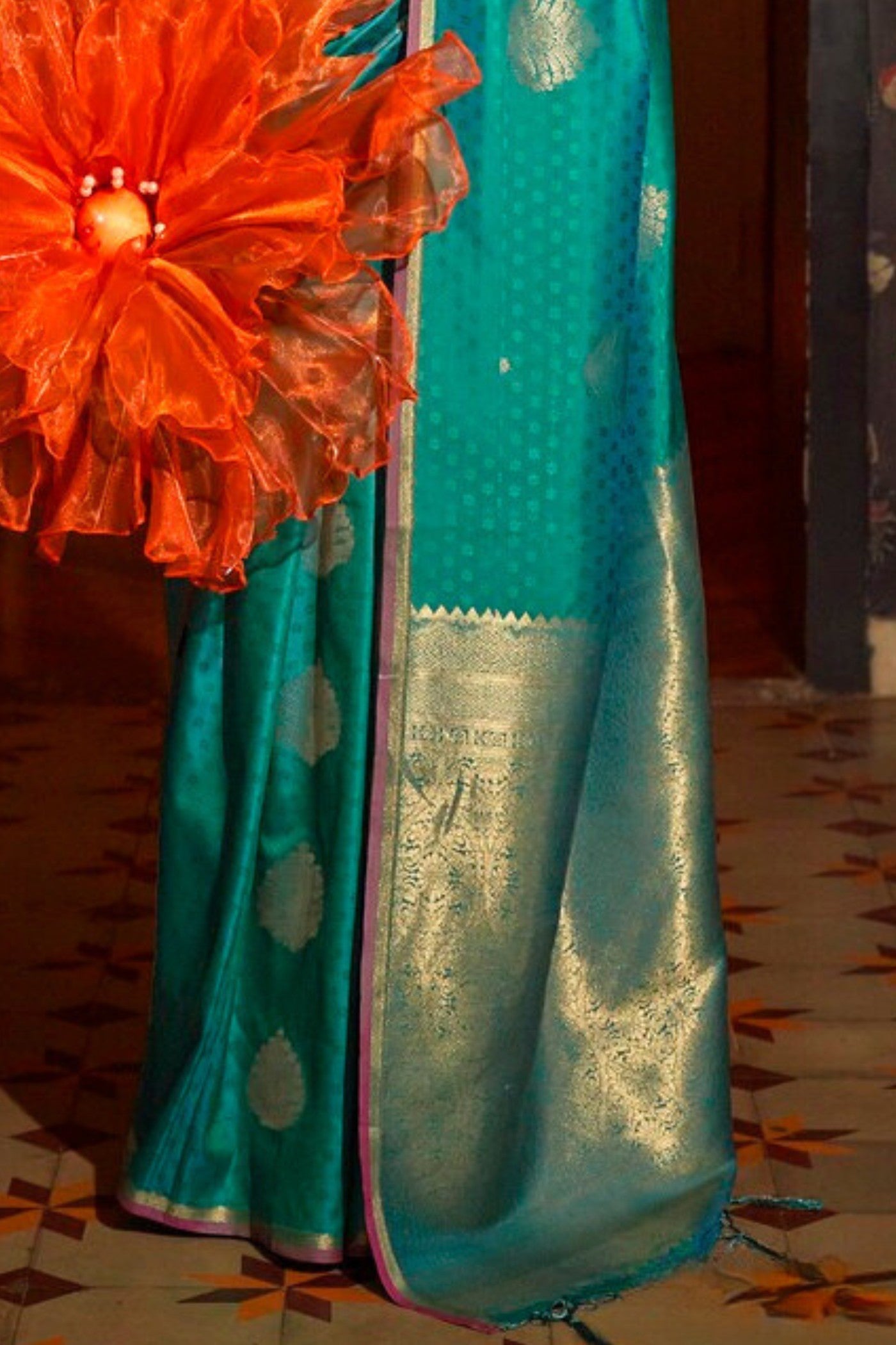 Winter Blue Handloom Banarasi Saree