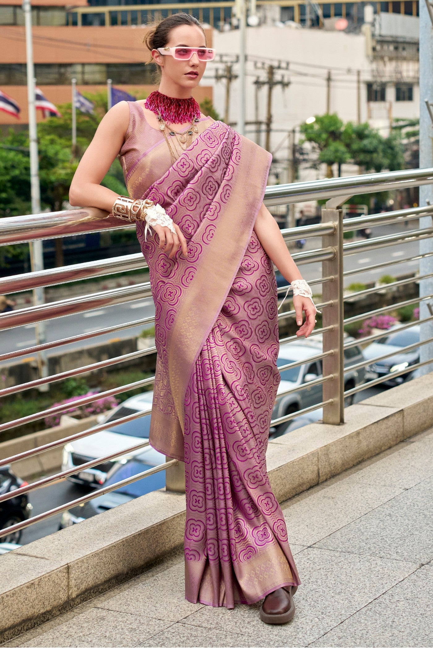 Old Rose Purple Handloom Kanjivaram Saree