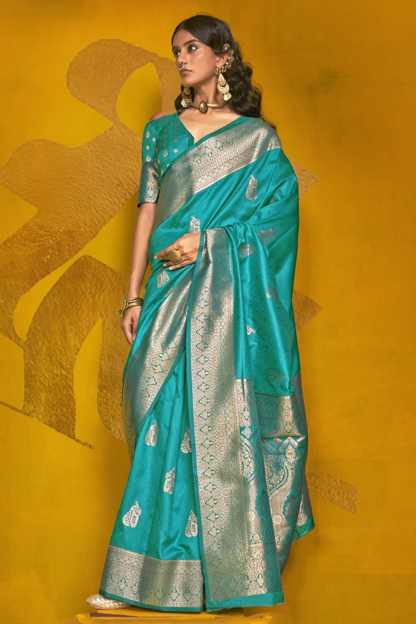 Arctic Blue Banarasi Handloom Silk Saree