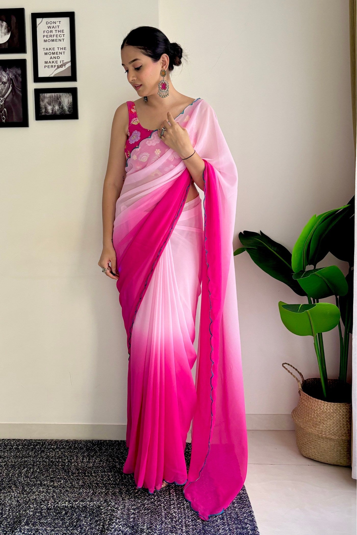 Lipstick Pink Georgette Saree