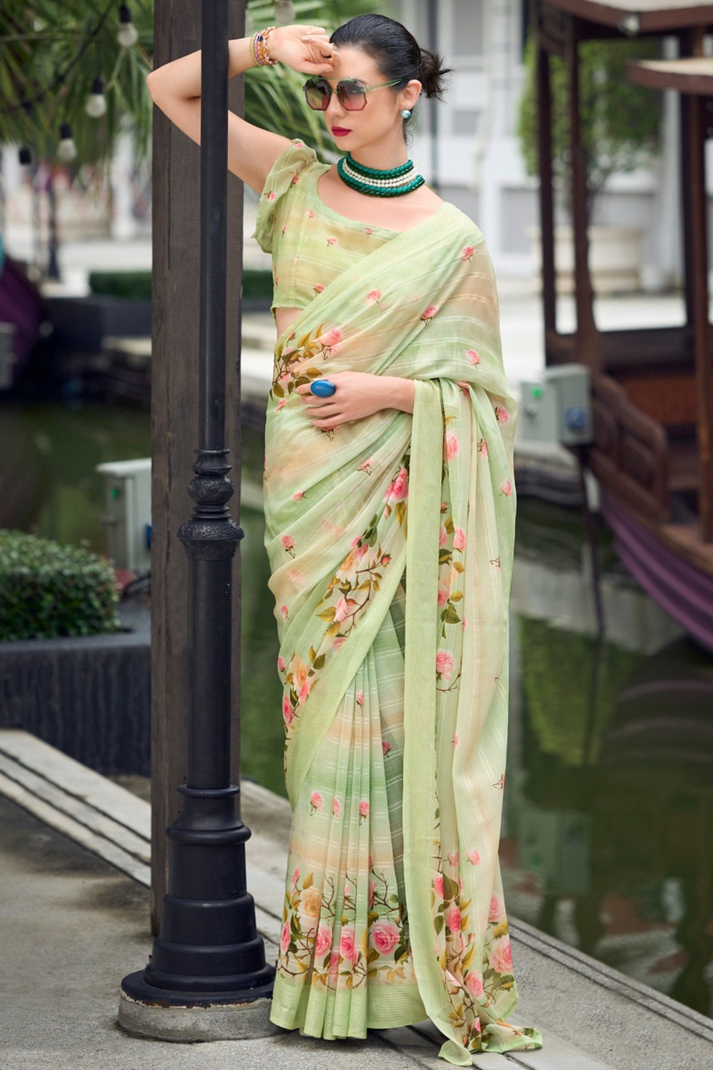 Tana Green Chiffon Silk Saree