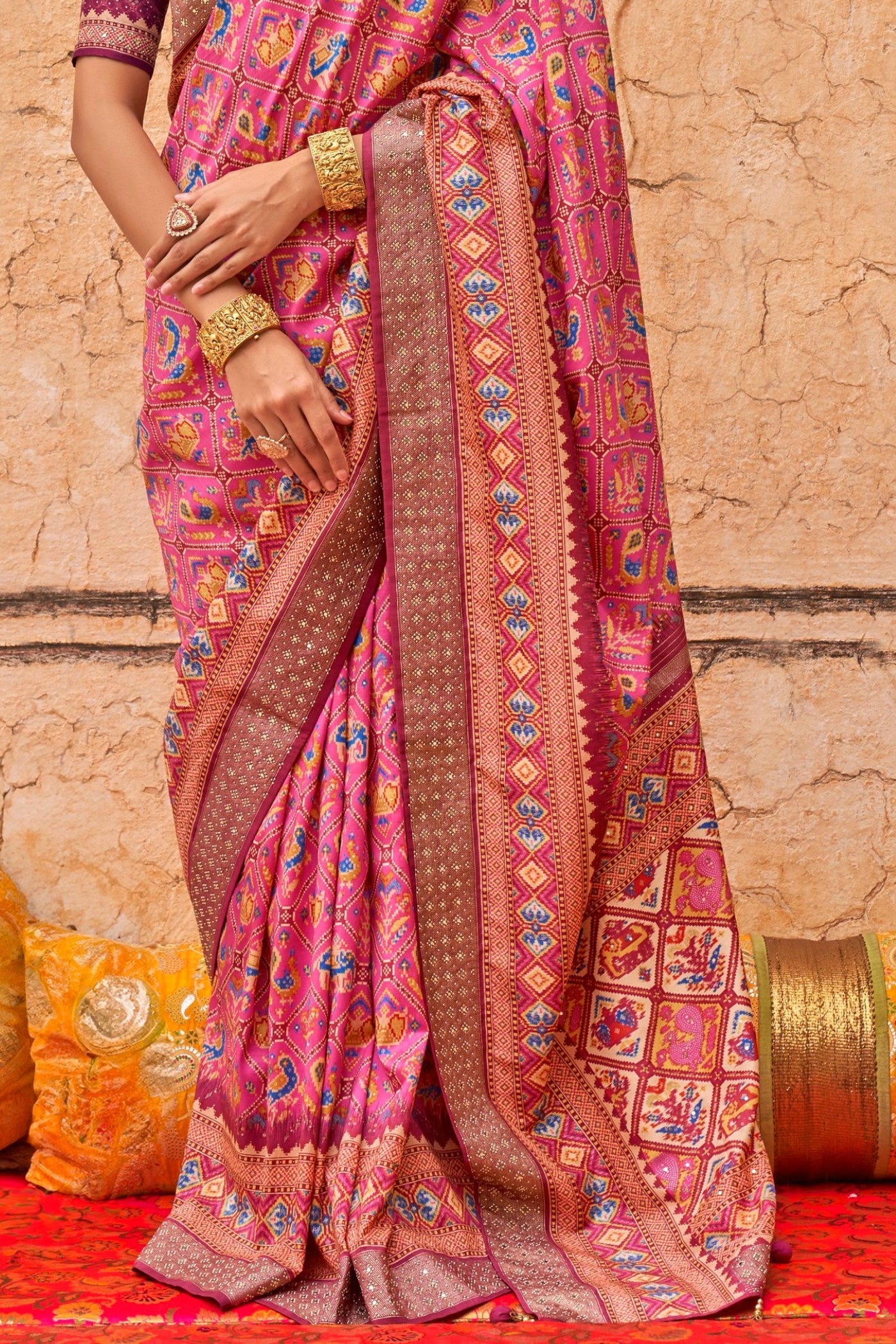 Lotus Pink Printed Patola Saree