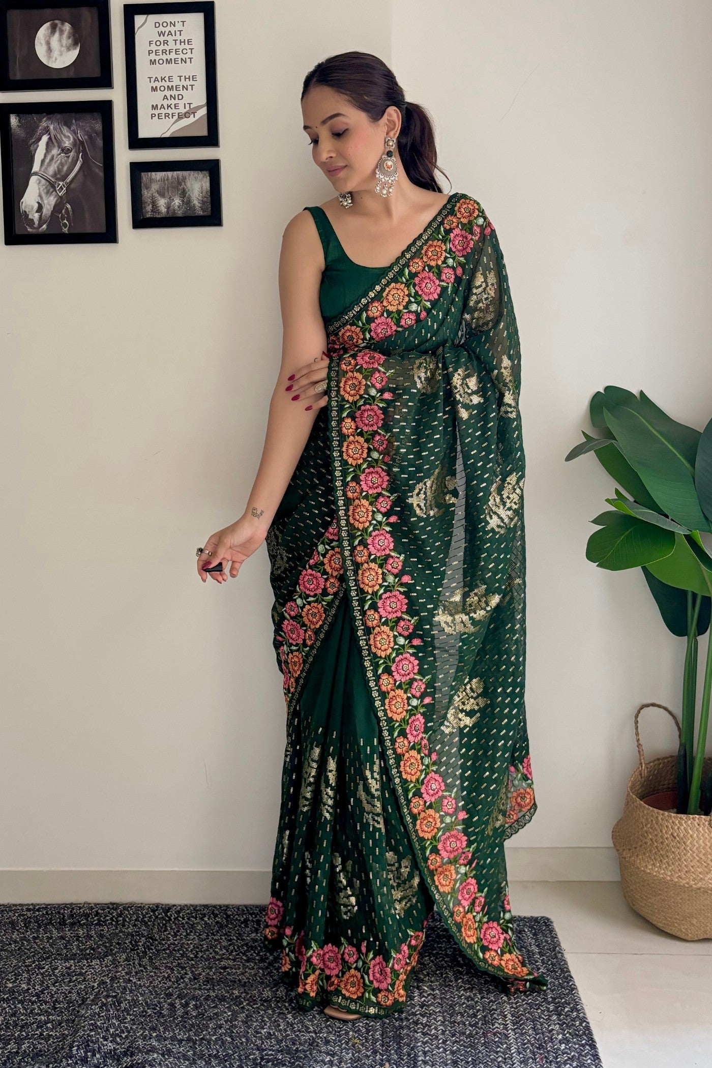 Cadmium Green Embroidery Designer Georgette Saree