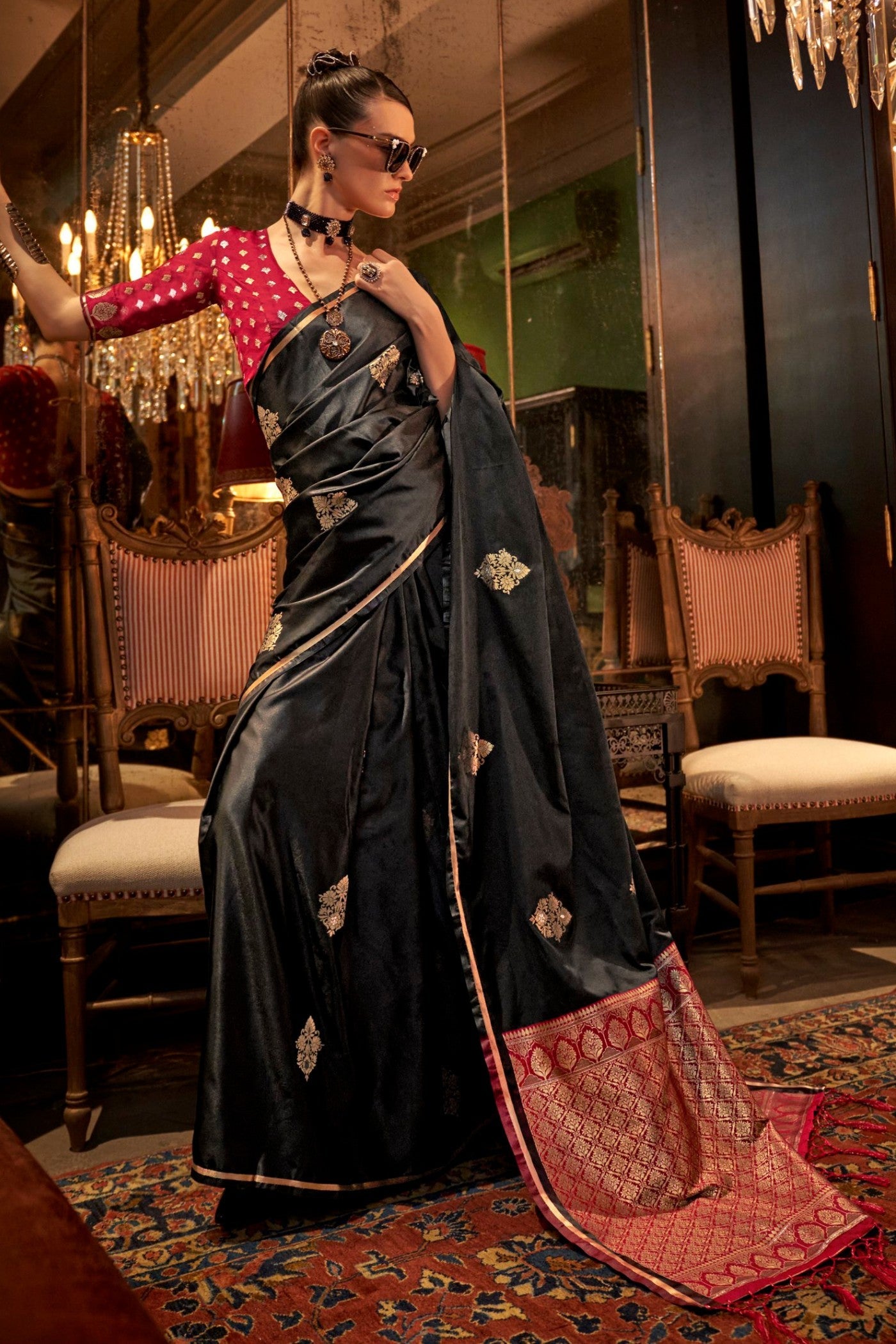 Rangoon Black Banarasi Satin Saree