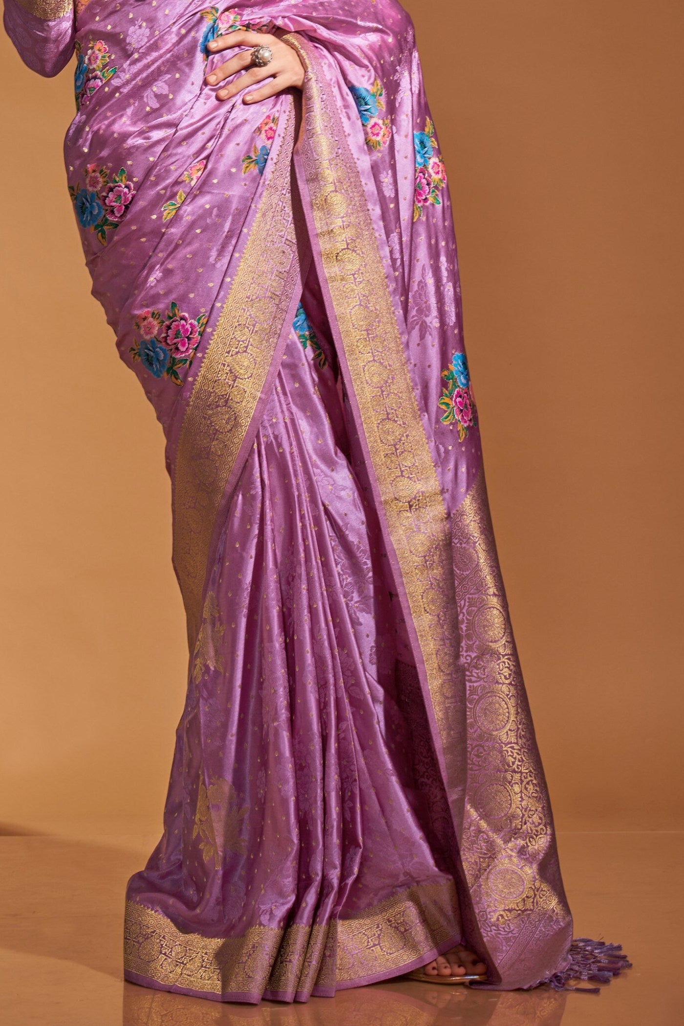 Pearly Purple Handloom Satin Silk Saree