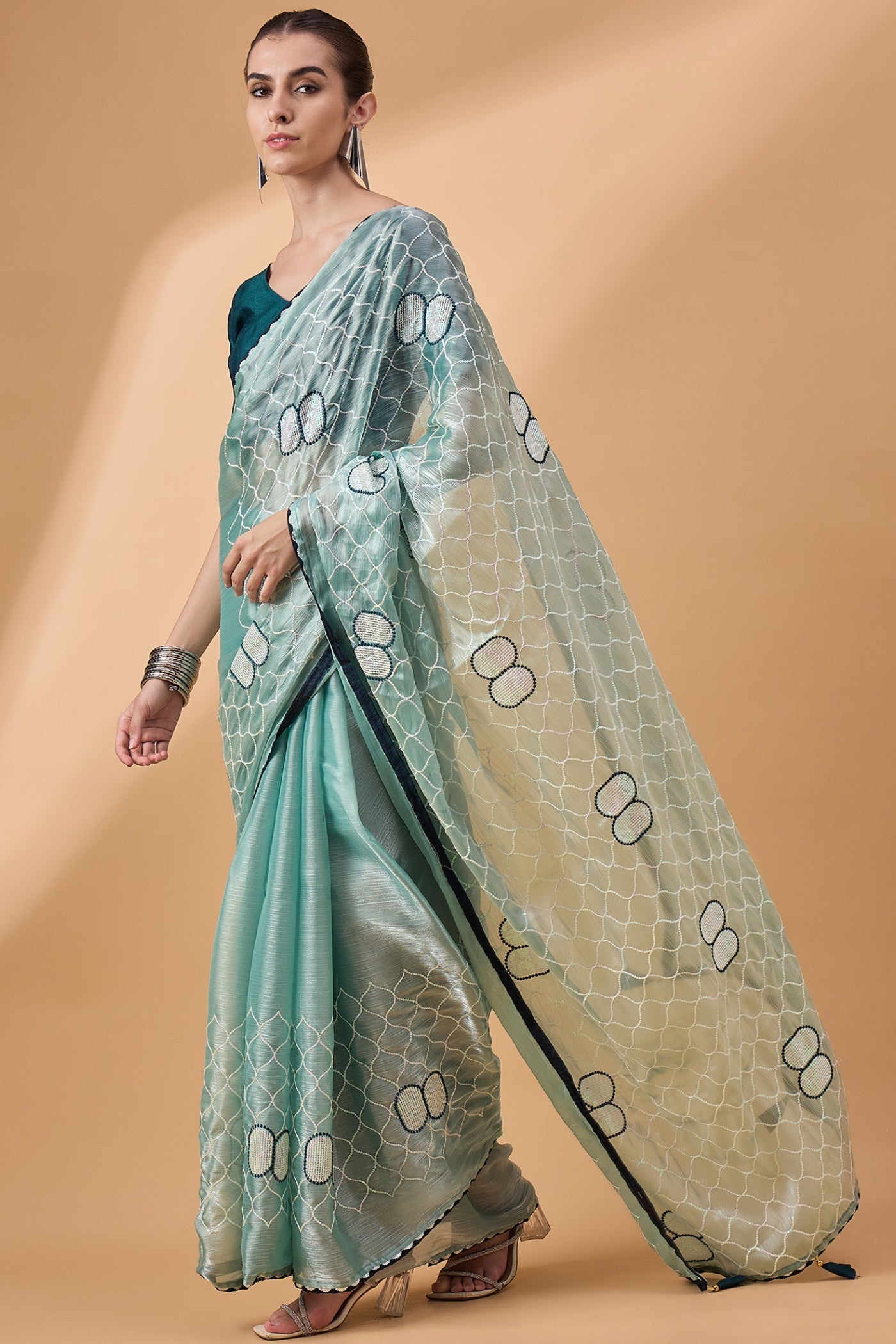 Cutty Sark Green Organza Partywear Saree