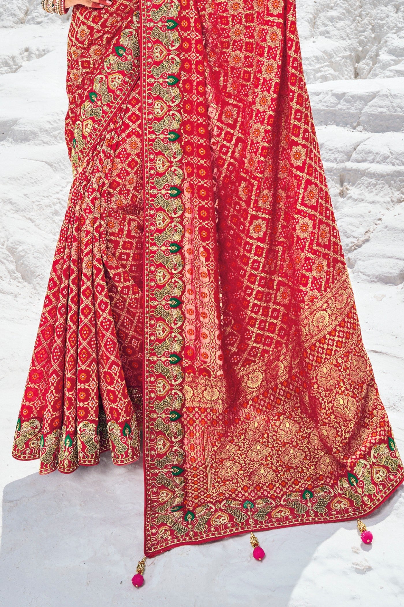 Cherry Red Georgette Patola Saree