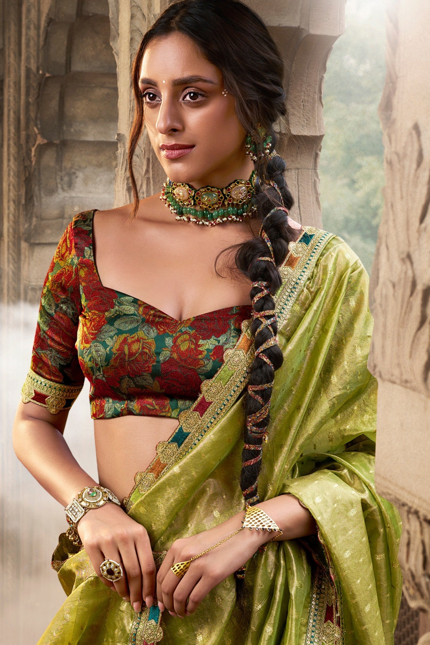 Saratoga Green Tissue Designer Saree