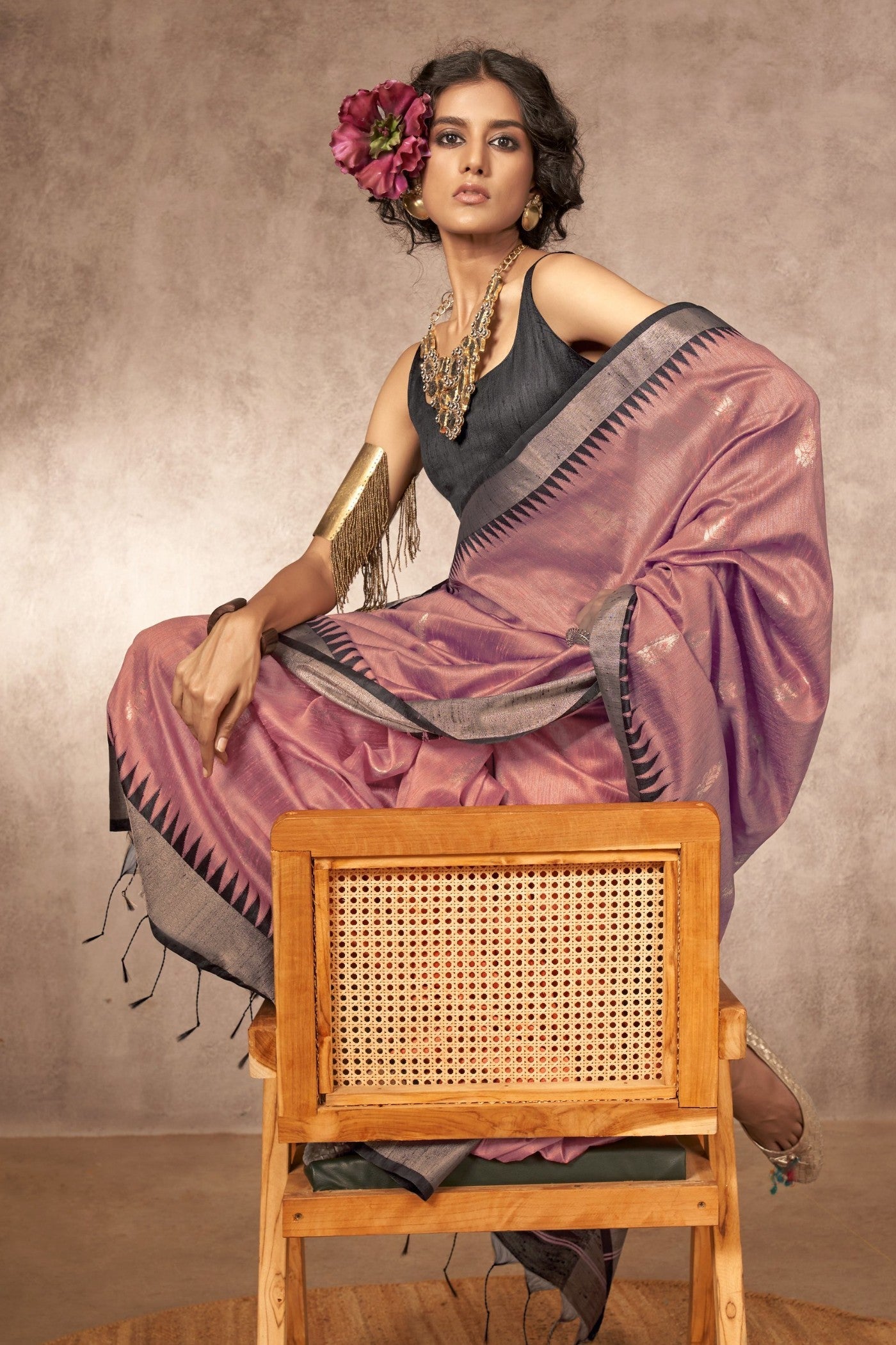 Adenium Pink Bhagalpuri Handloom Saree