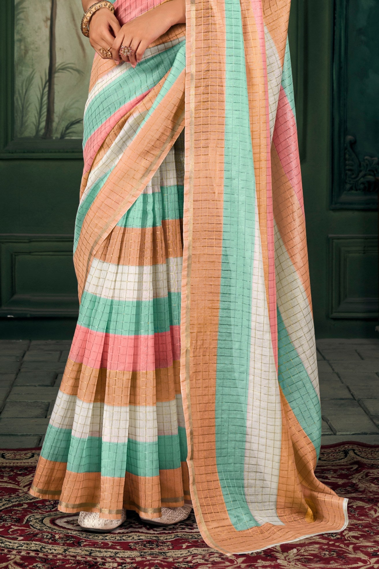 Tumbleweed Orange Chanderi Linen Saree