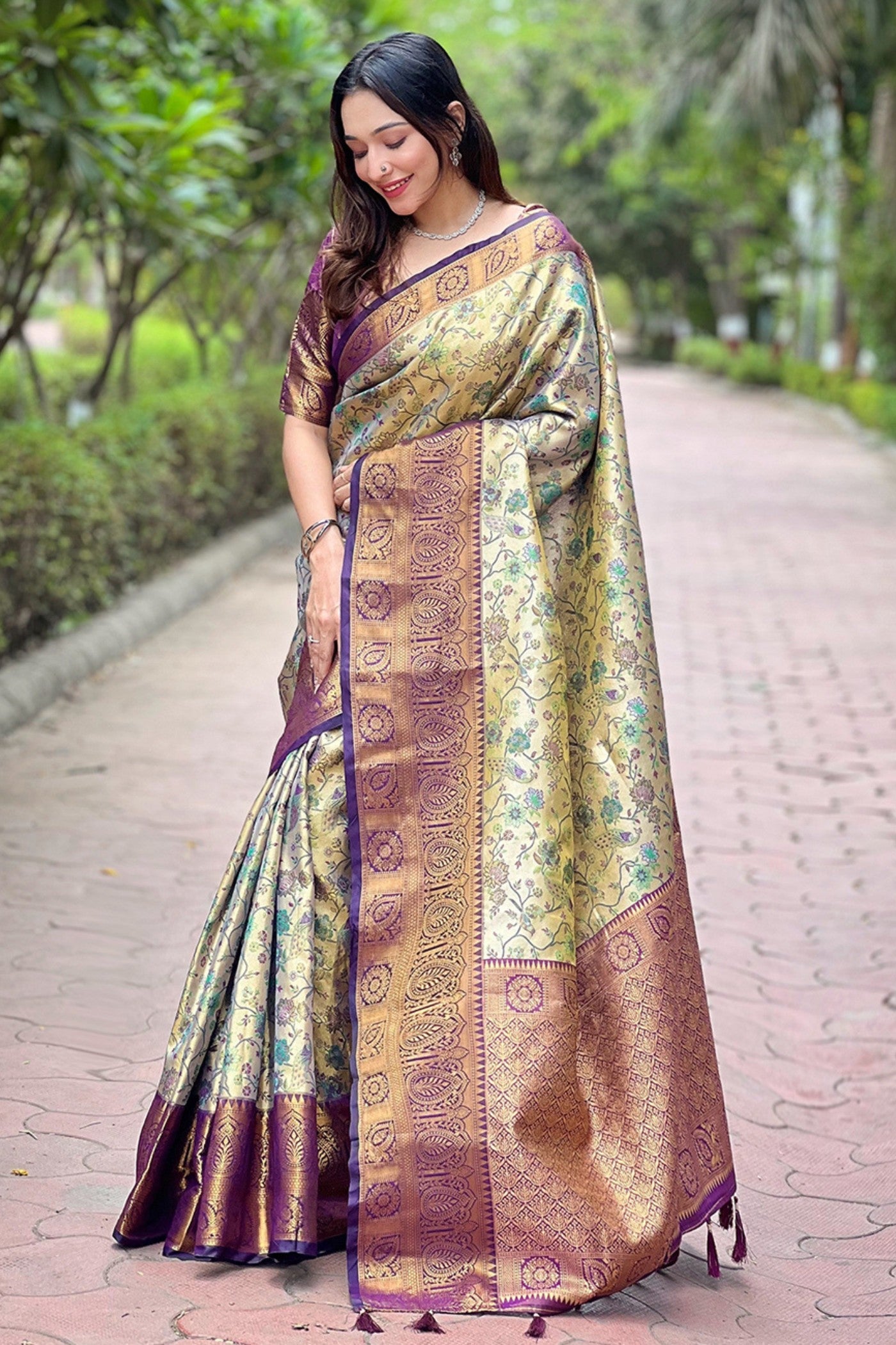 Akaroa Green and Gold Woven Banarasi Saree