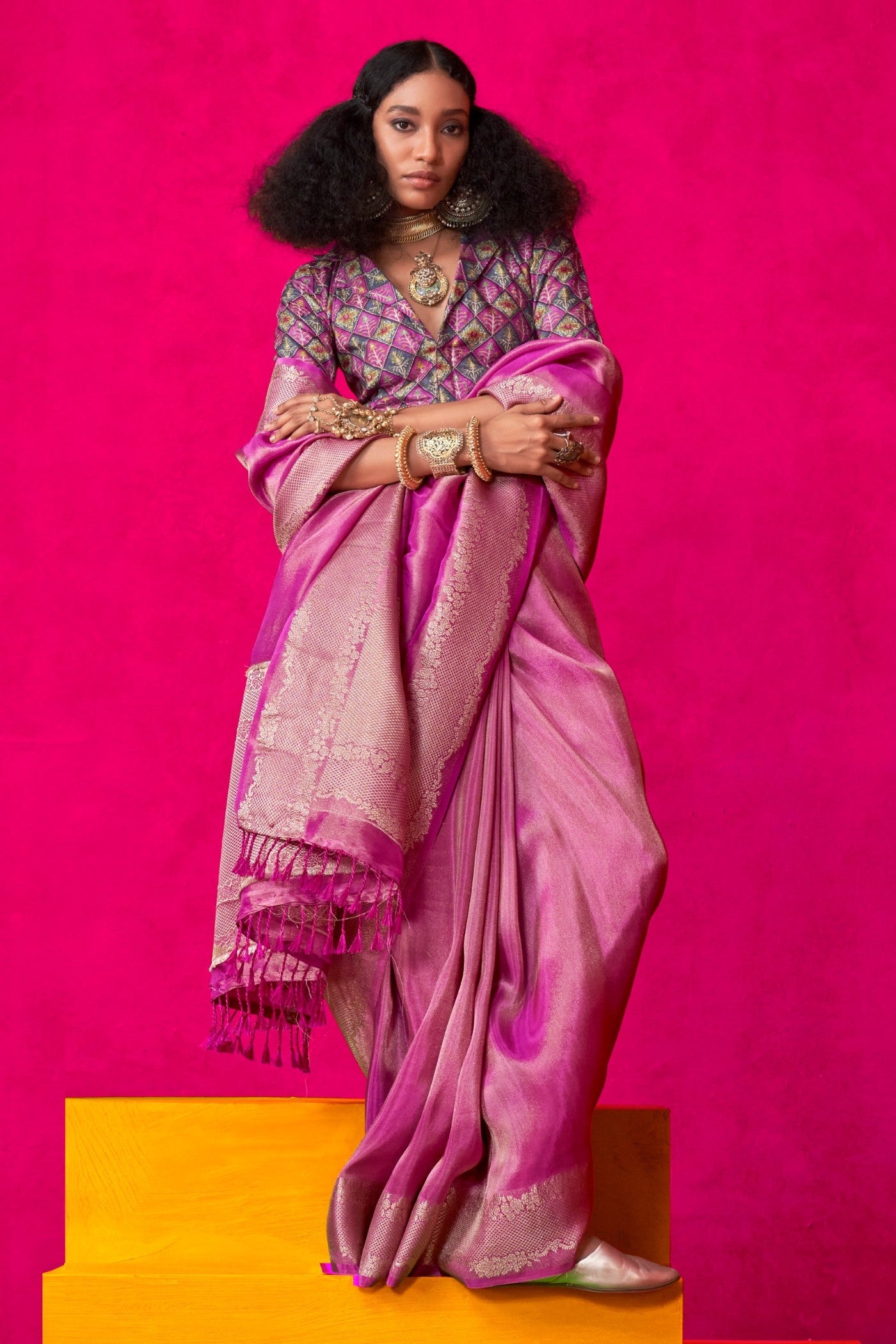 Blossom Pink Tissue Silk Saree