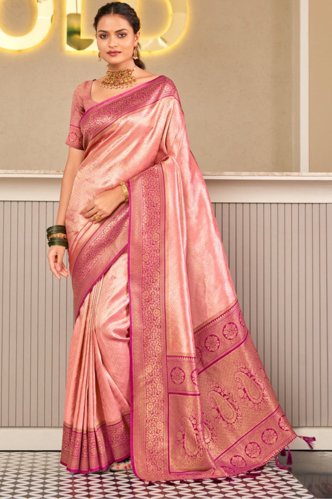 Blush Pink Zari Woven Kanjivaram Saree