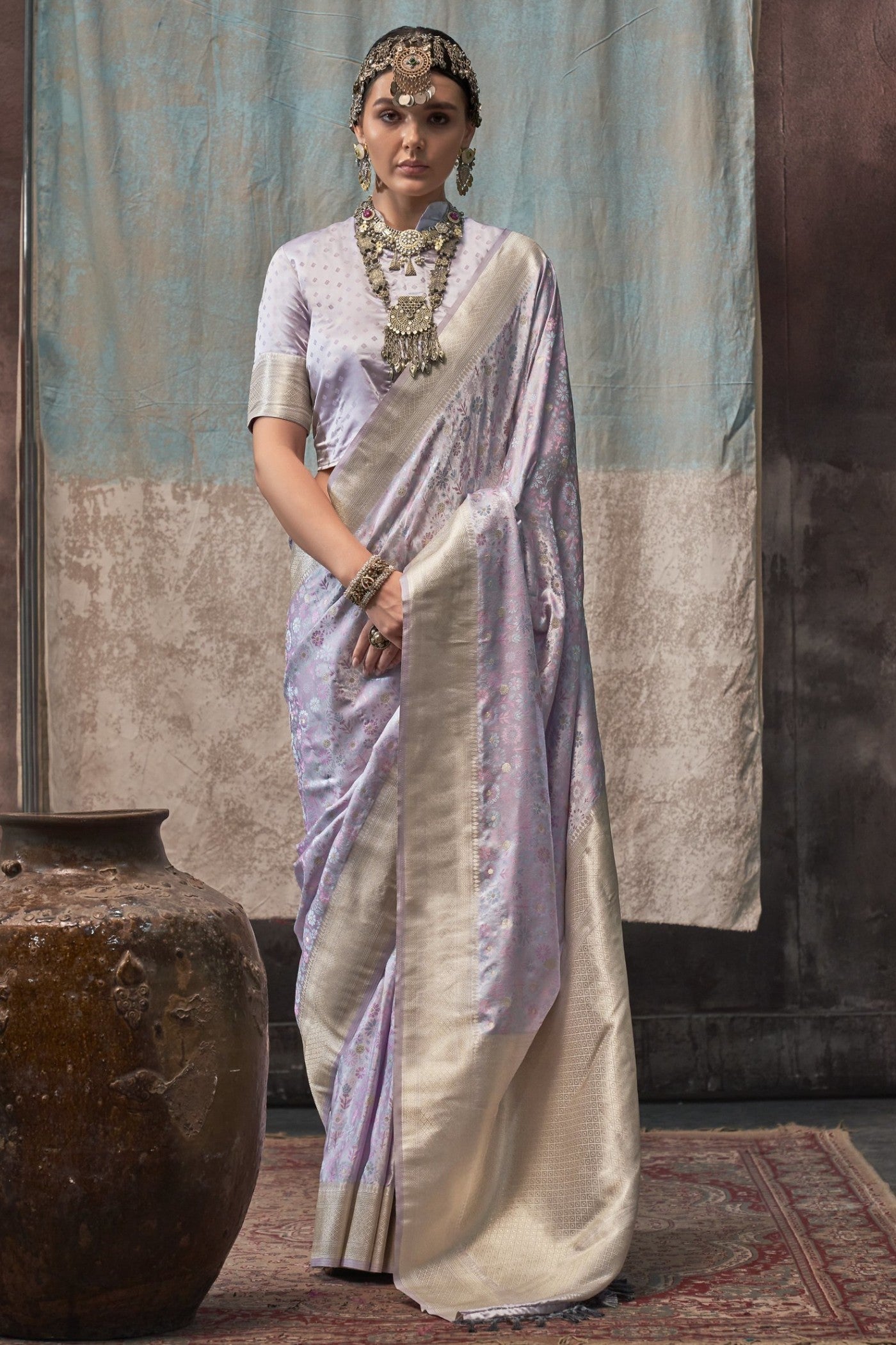 Shadows Grey Banarasi Handloom Saree