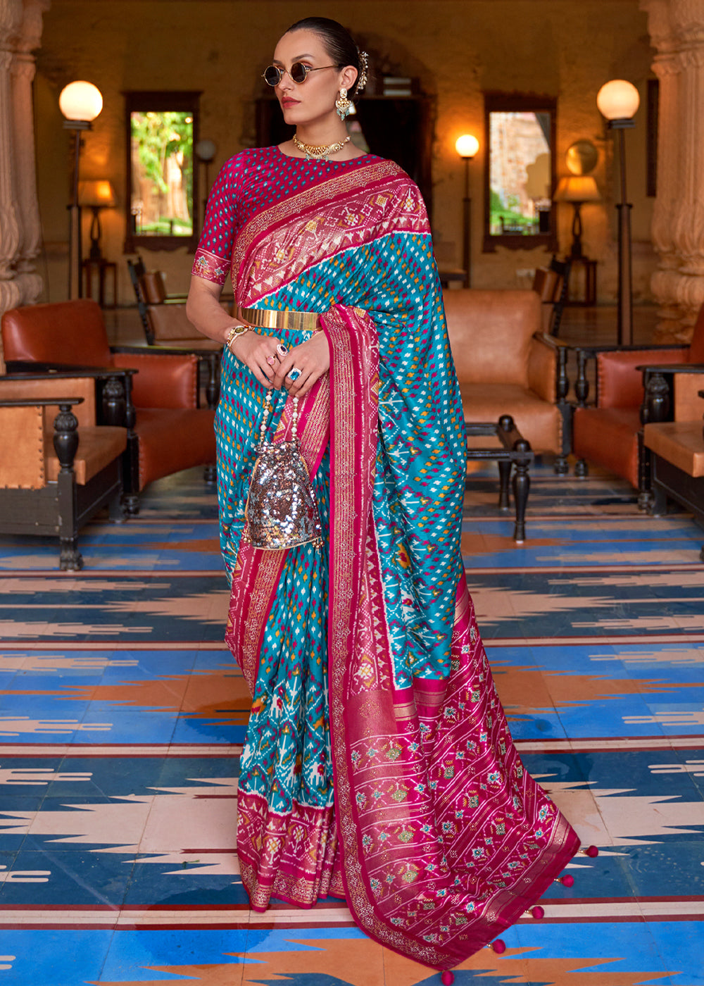 Atoll Blue Patola Saree