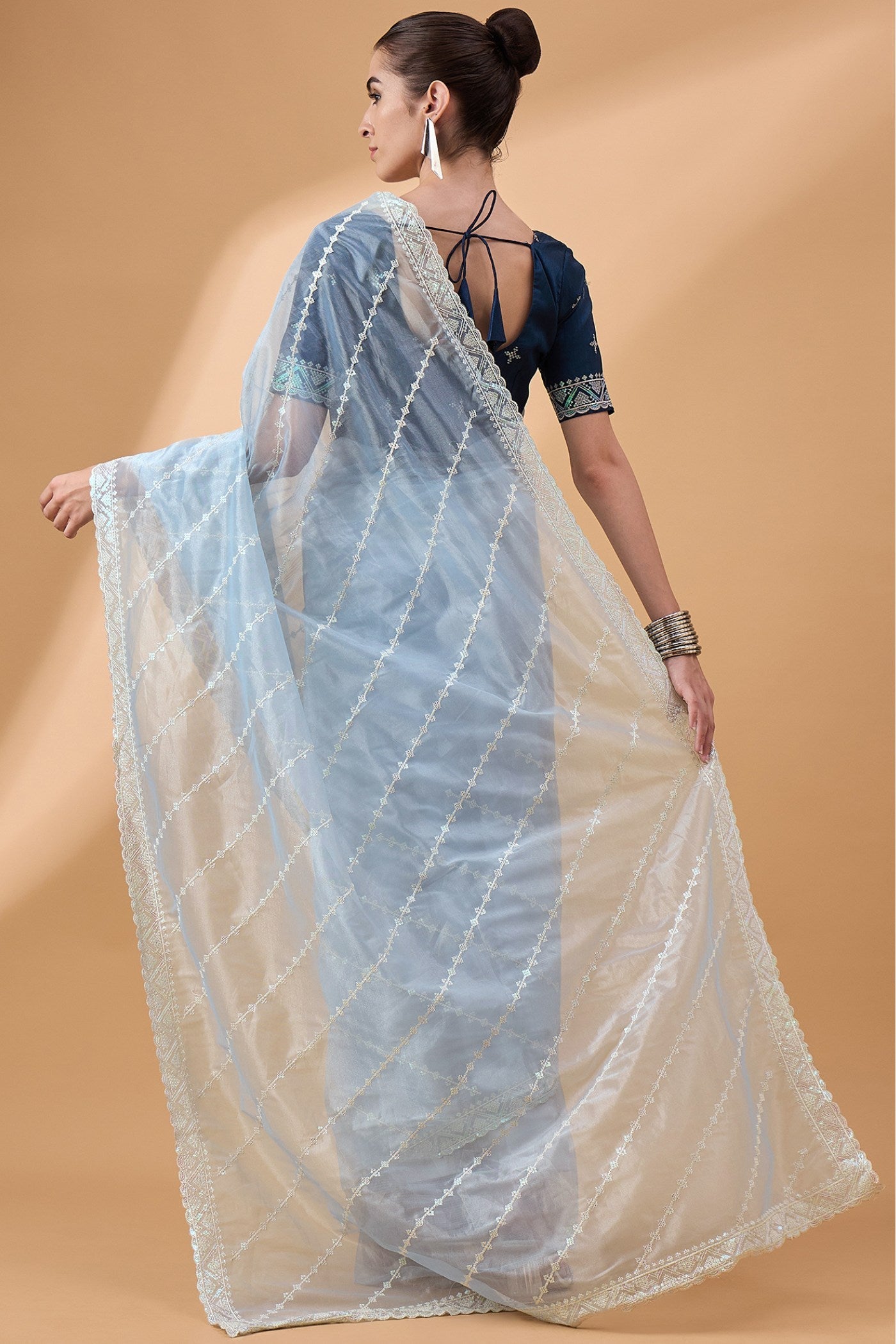 Sky Blue Organza Partywear Saree