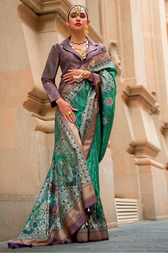 Sea Green Printed Patola Saree