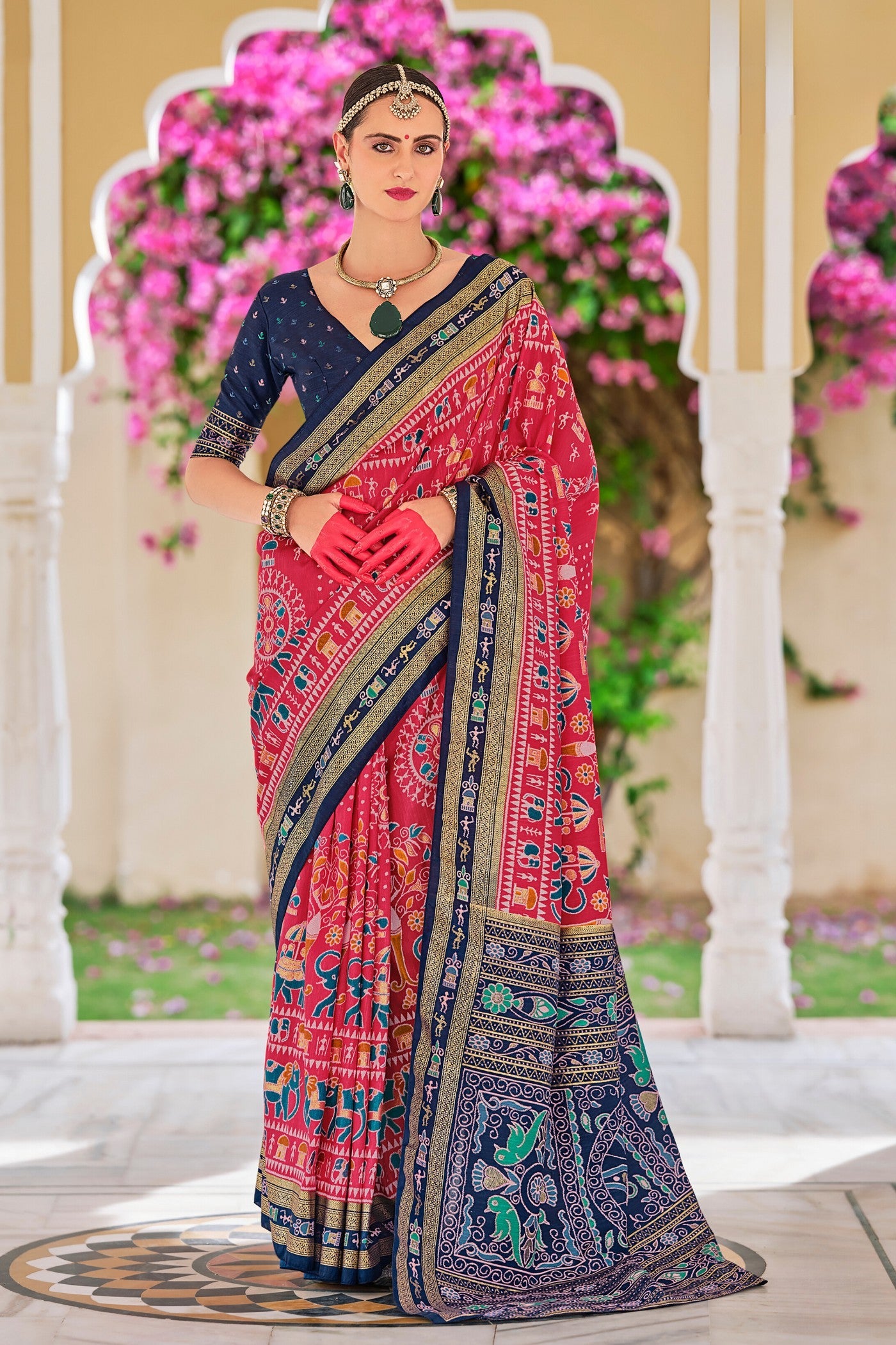 Mandy Pink Printed Patola Saree