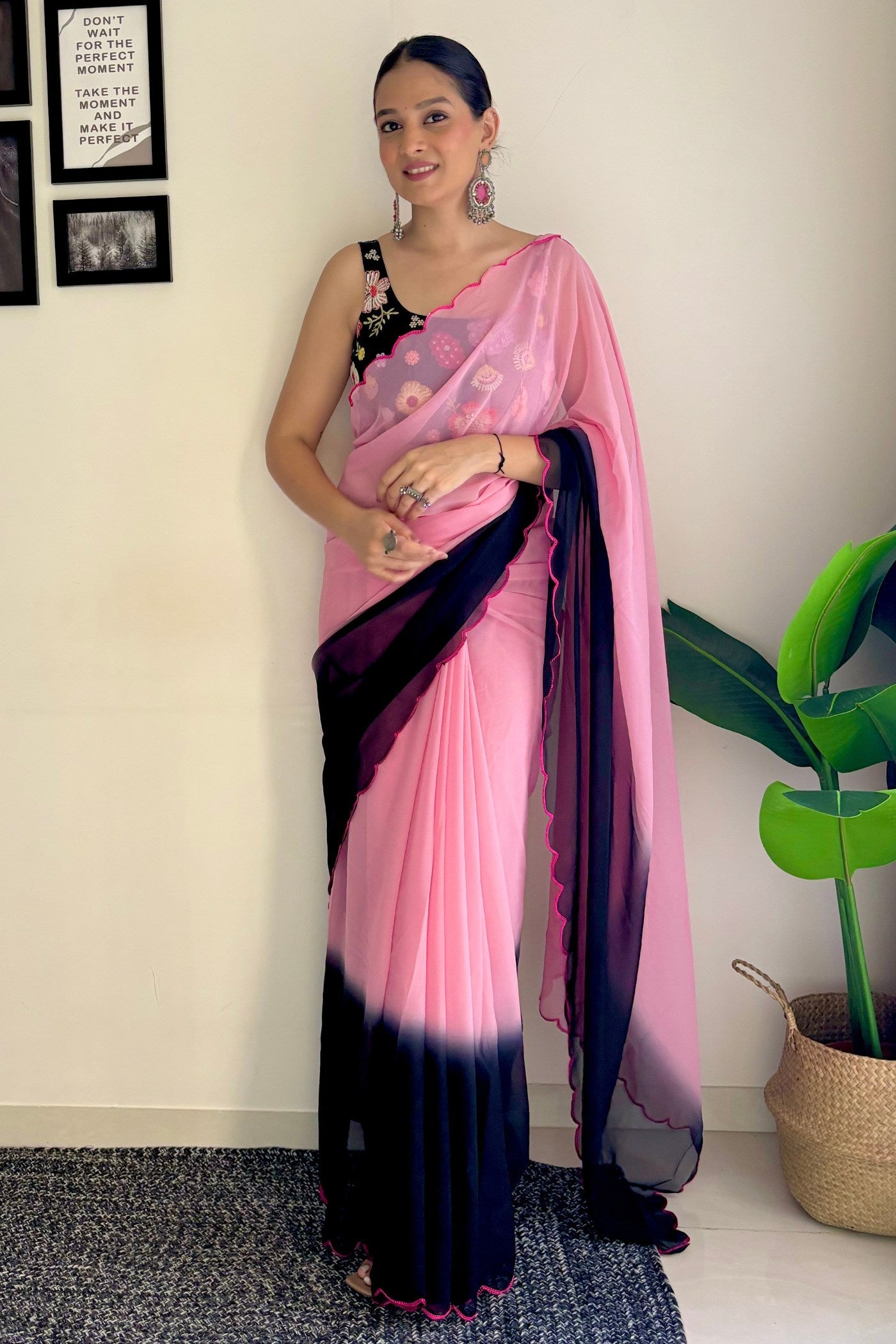 Baby Pink Georgette Saree