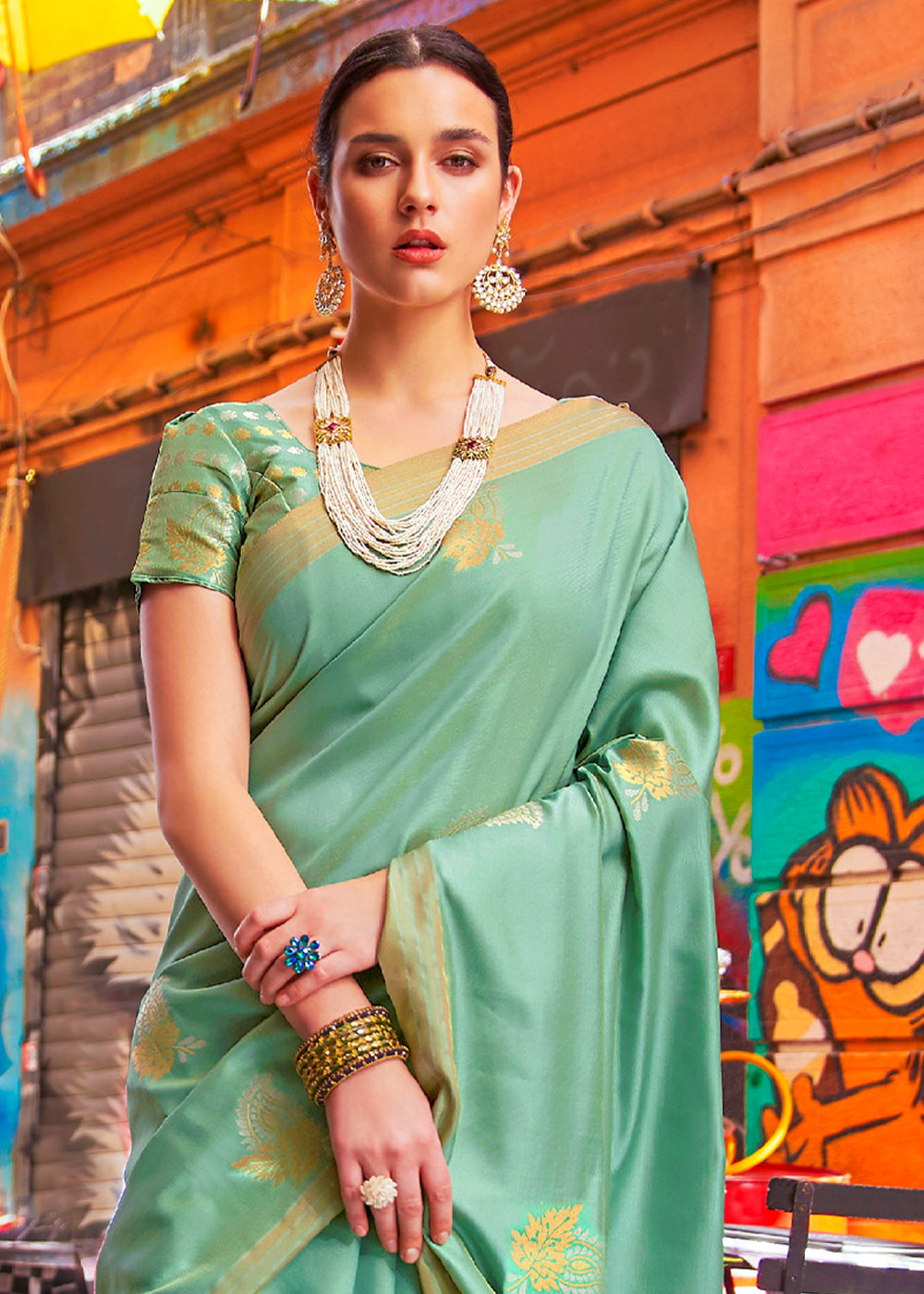 Pastel Green Zari Woven South Silk Saree