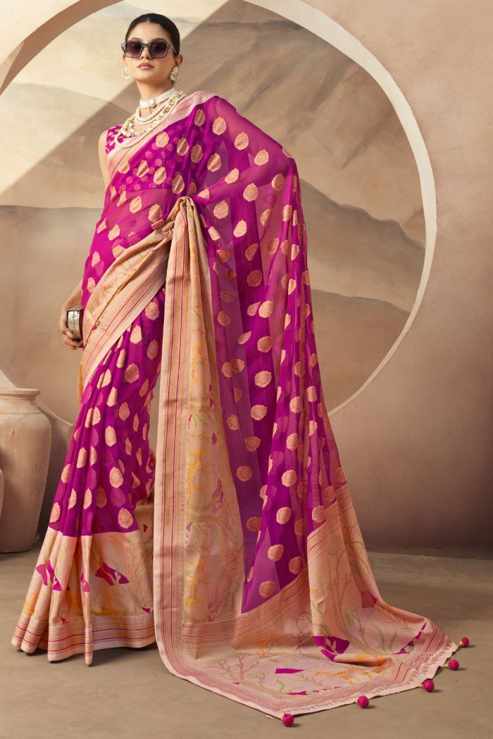 Jazzberry Jam Pink Woven Georgette saree