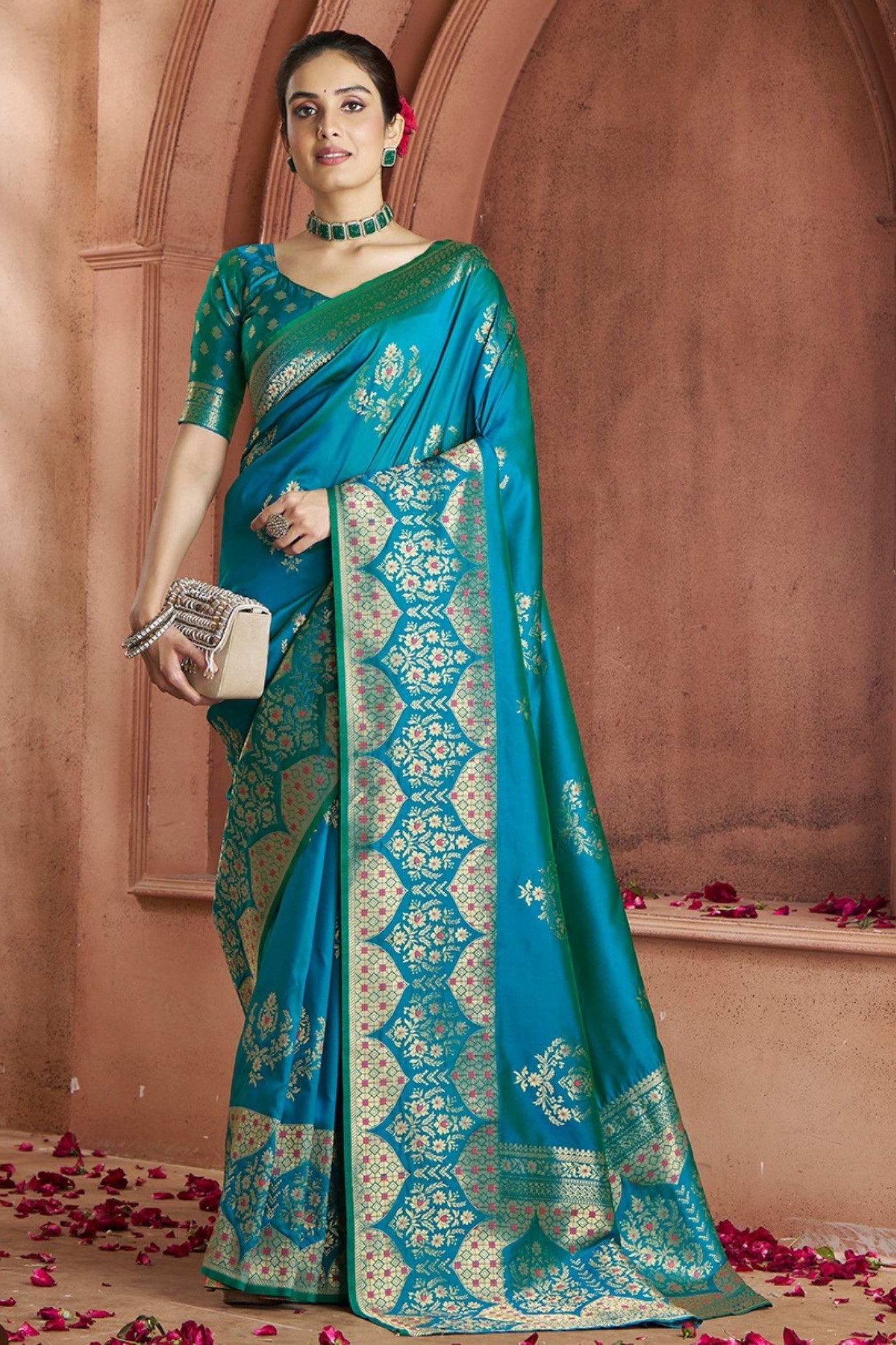 Peacock Blue Woven Banarasi Saree