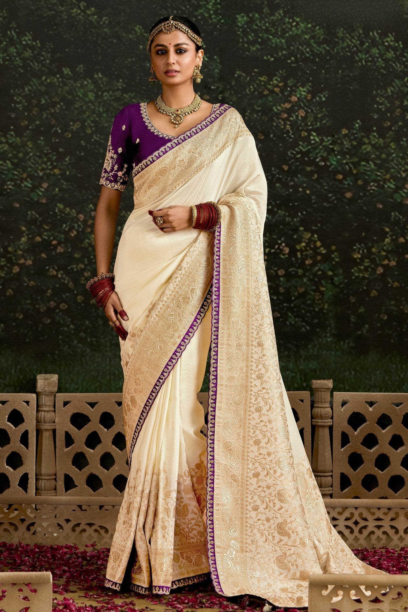 Alabaster Cream Designer Banarasi Saree